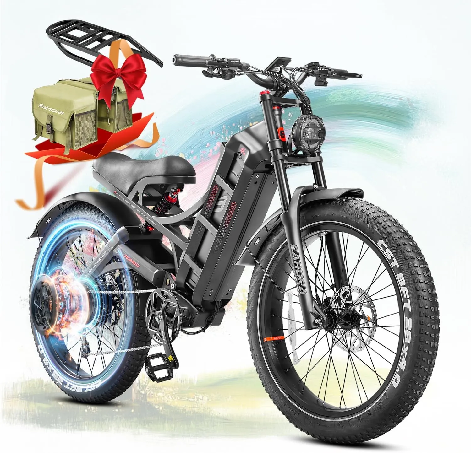 eAhora Romeo Pro (2025 Upgraded) Peak 1600W 34MPH Electric Bike for Adults, 48V 60AH 200  Miles Long Range Electric Bike, 26*4.0" Fat Tire Electric Mountain Bike, Full Suspension, Commuting & Delivery