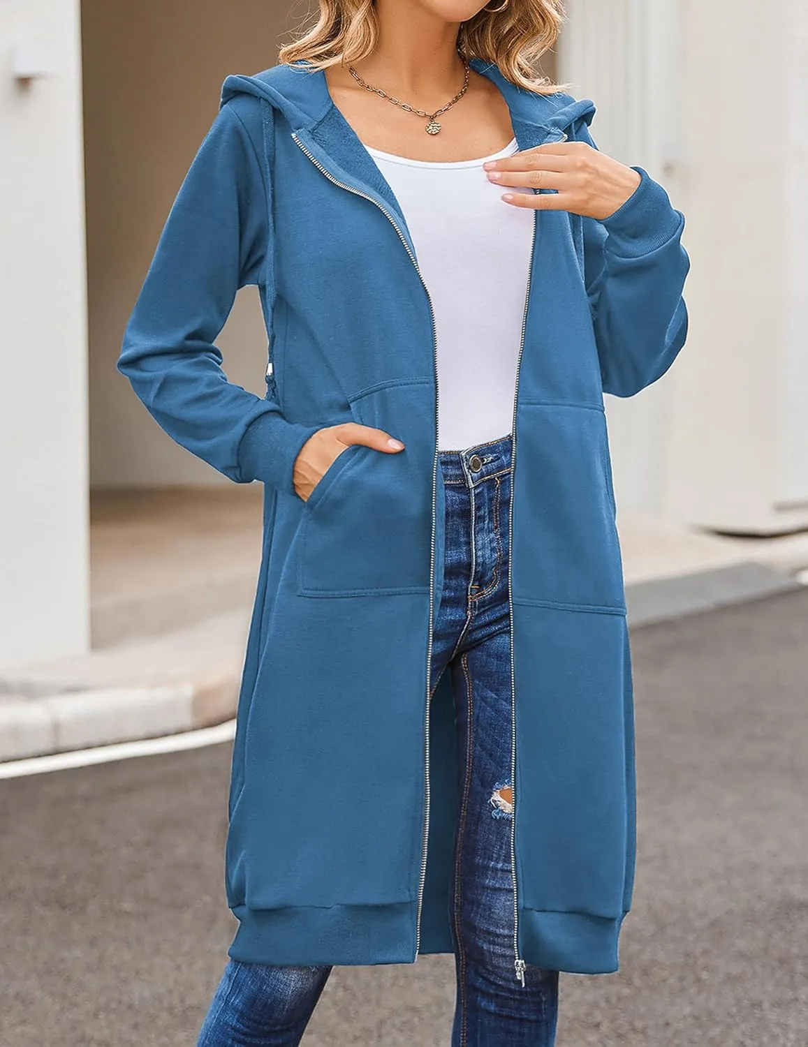 ELESOL Women Casual Zip up Fleece Hoodies Tunic Sweatshirt Long Hoodie Jacket S-XXXL