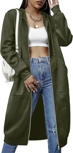 ELESOL Women Casual Zip up Fleece Hoodies Tunic Sweatshirt Long Hoodie Jacket S-XXXL