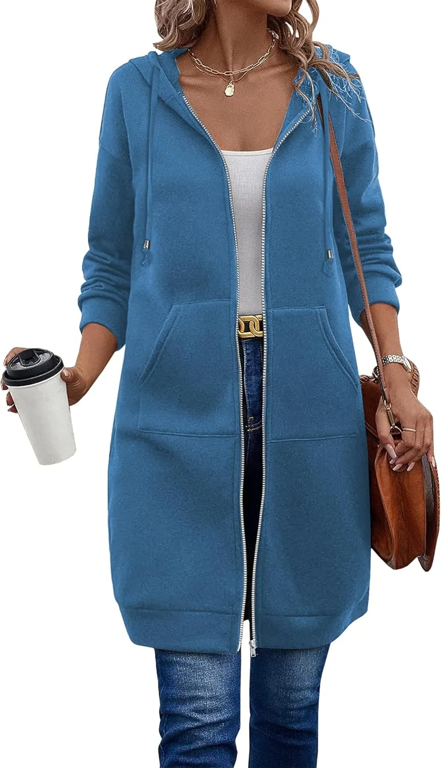 ELESOL Women Casual Zip up Fleece Hoodies Tunic Sweatshirt Long Hoodie Jacket S-XXXL