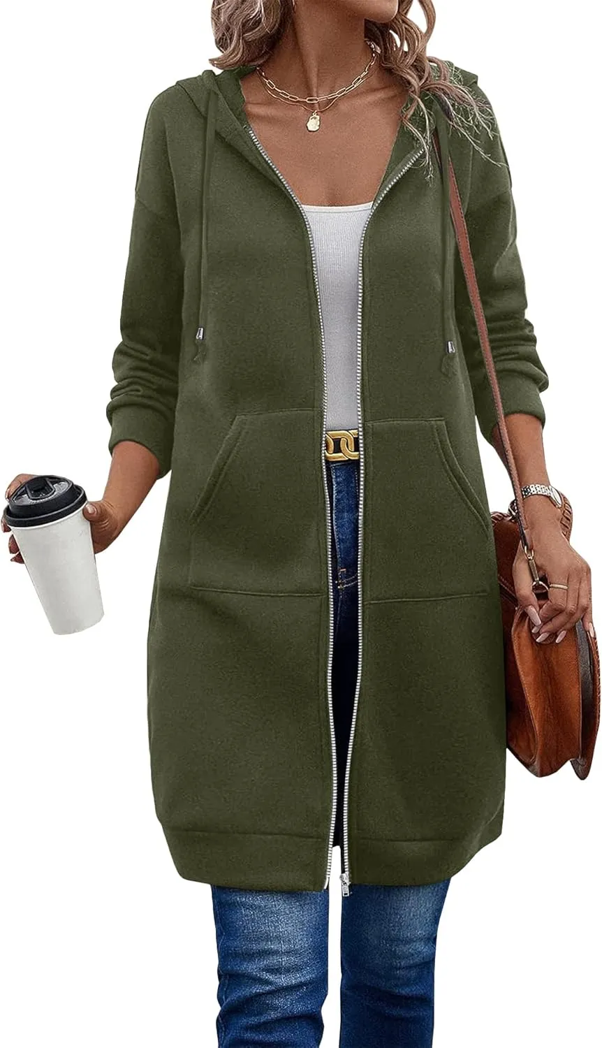 ELESOL Women Casual Zip up Fleece Hoodies Tunic Sweatshirt Long Hoodie Jacket S-XXXL