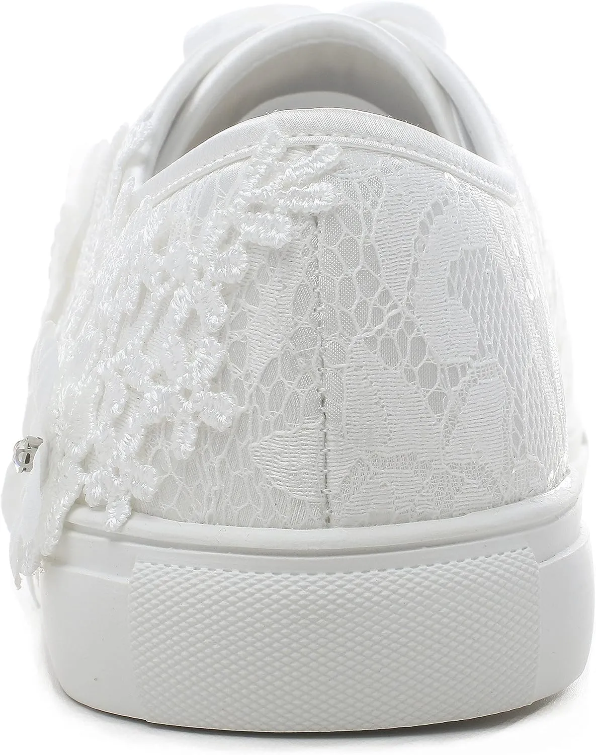 Elivandon 16054 Wedding Shoes Bridal Sneakers Flats Bride Tennis Shoes Flowers Lace Sneakers