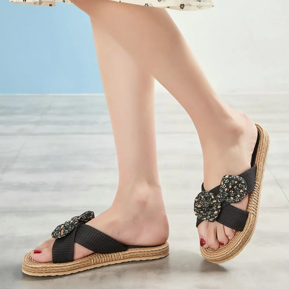 Epsion Women's Straw Slide Sandals Slip on Flat Open Toe Casual Cross Band Summer Beach Boho Shoes Sandals Outdoor