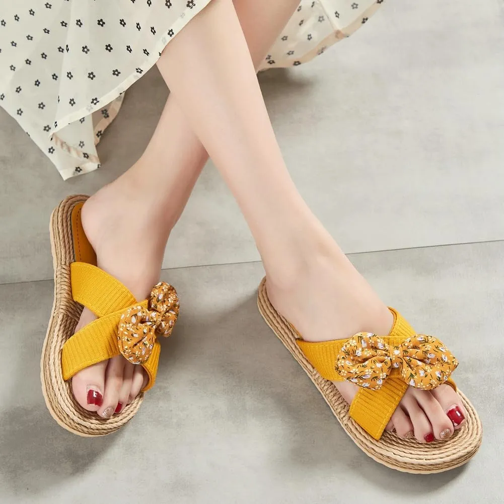 Epsion Women's Straw Slide Sandals Slip on Flat Open Toe Casual Cross Band Summer Beach Boho Shoes Sandals Outdoor