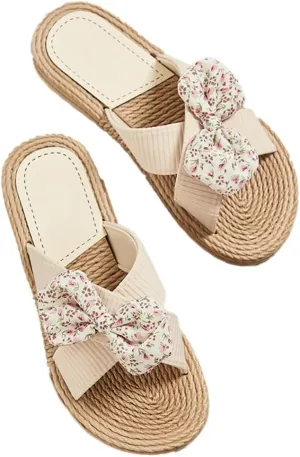 Epsion Women's Straw Slide Sandals Slip on Flat Open Toe Casual Cross Band Summer Beach Boho Shoes Sandals Outdoor