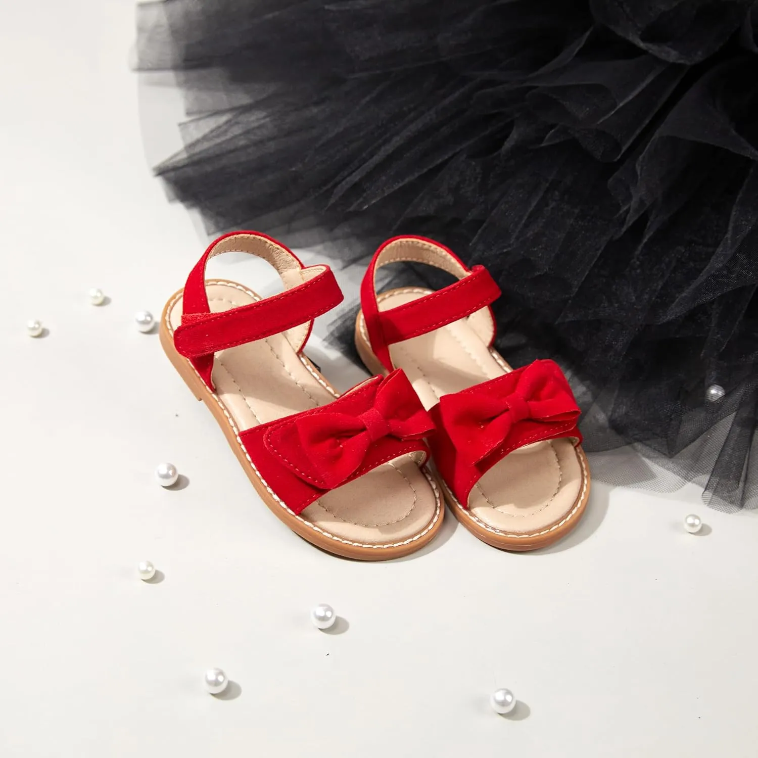 ESTINE Toddler/Little Kid Girls Bow Open Toe Flat Evening Dress Sandals