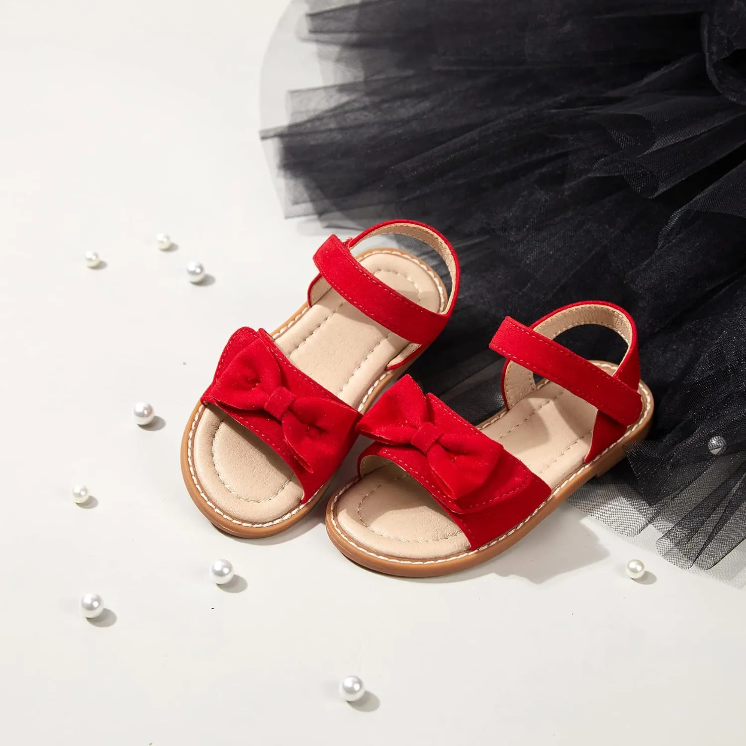 ESTINE Toddler/Little Kid Girls Bow Open Toe Flat Evening Dress Sandals