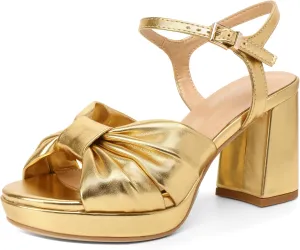Esvowido Chunky Platform Heels for Women Open Toe Bow Heels with Ankle Strap Wedding Party Office Summer Sandals