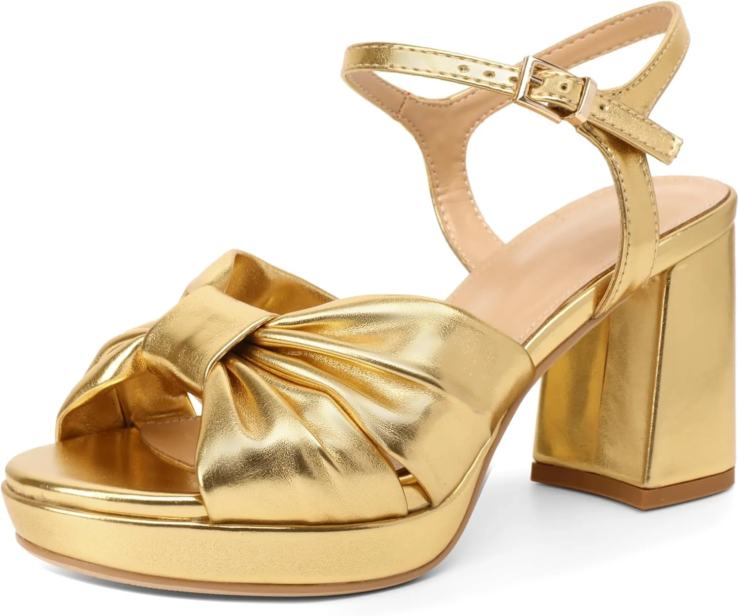 Esvowido Chunky Platform Heels for Women Open Toe Bow Heels with Ankle Strap Wedding Party Office Summer Sandals