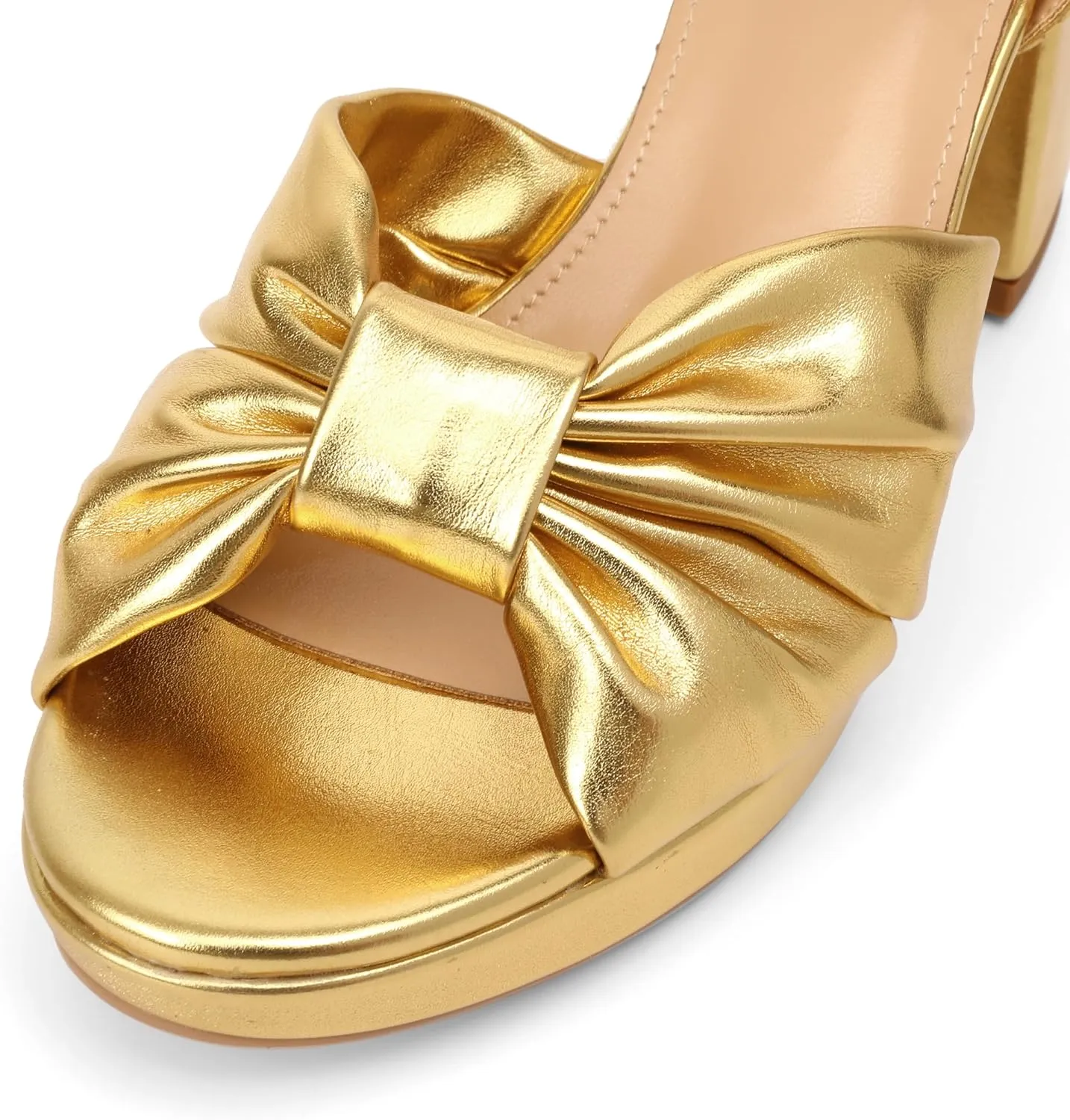 Esvowido Chunky Platform Heels for Women Open Toe Bow Heels with Ankle Strap Wedding Party Office Summer Sandals