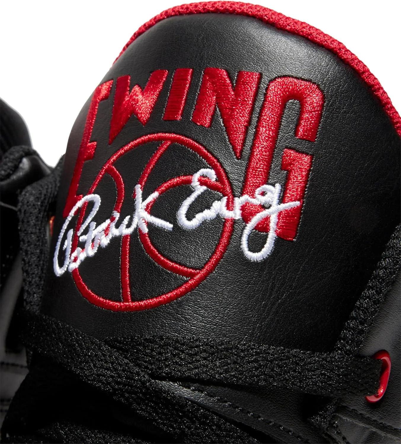 Ewing PATRICK ATHLETICS 33 HI Black/Red/White SHARK – Retro 1990 Basketball Sneaker with Reversible Strap, Leather & Nubuck Upper, PU Midsole, Rubber Outsole