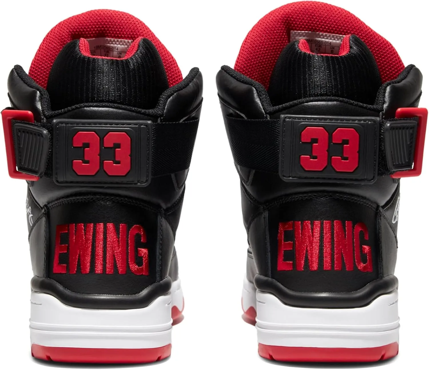Ewing PATRICK ATHLETICS 33 HI Black/Red/White SHARK – Retro 1990 Basketball Sneaker with Reversible Strap, Leather & Nubuck Upper, PU Midsole, Rubber Outsole