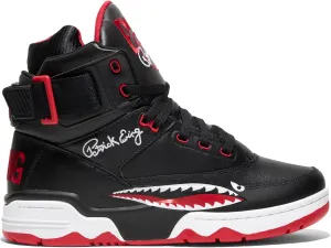 Ewing PATRICK ATHLETICS 33 HI Black/Red/White SHARK – Retro 1990 Basketball Sneaker with Reversible Strap, Leather & Nubuck Upper, PU Midsole, Rubber Outsole