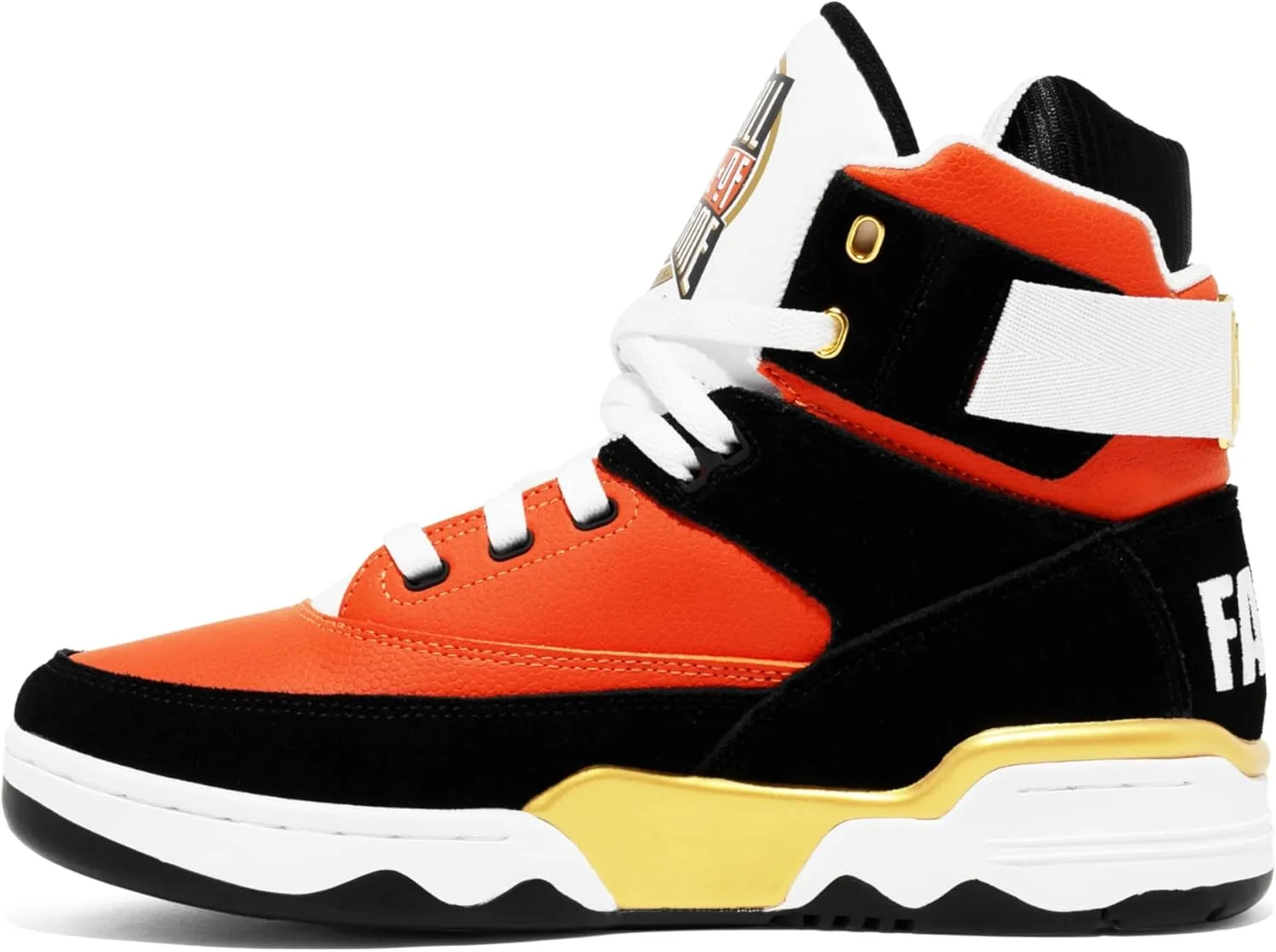 Ewing PATRICK ATHLETICS 33 HI x Basketball Hall of Fame Orange/Black/Gold – Premium Retro Sneakers with Iconic Hall of Fame Details