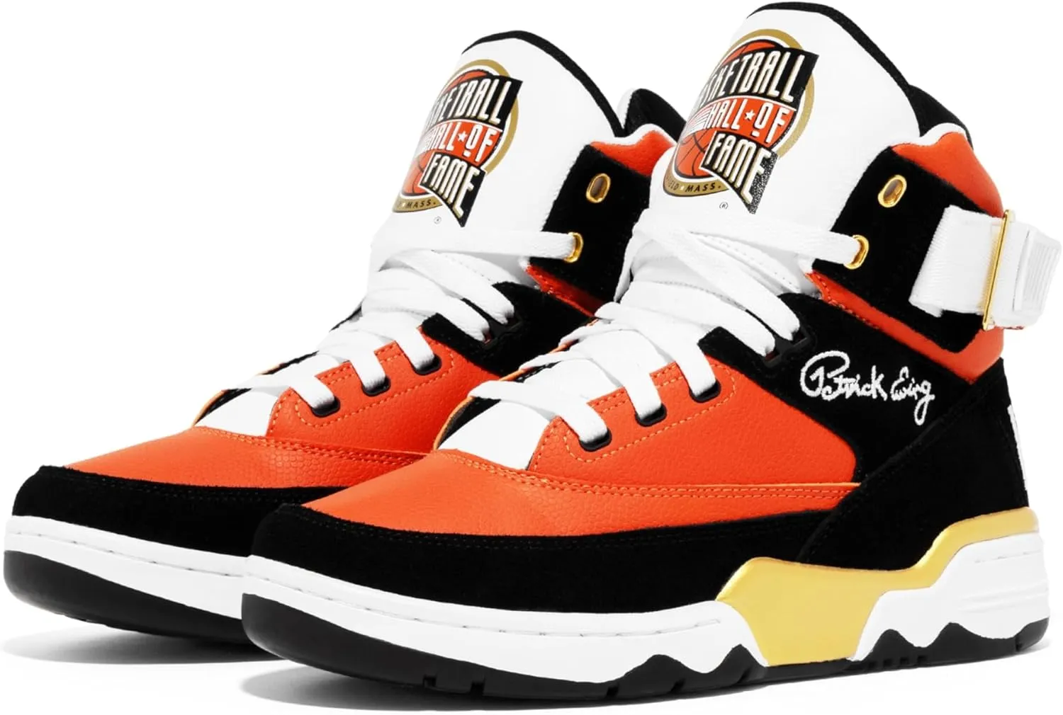 Ewing PATRICK ATHLETICS 33 HI x Basketball Hall of Fame Orange/Black/Gold – Premium Retro Sneakers with Iconic Hall of Fame Details
