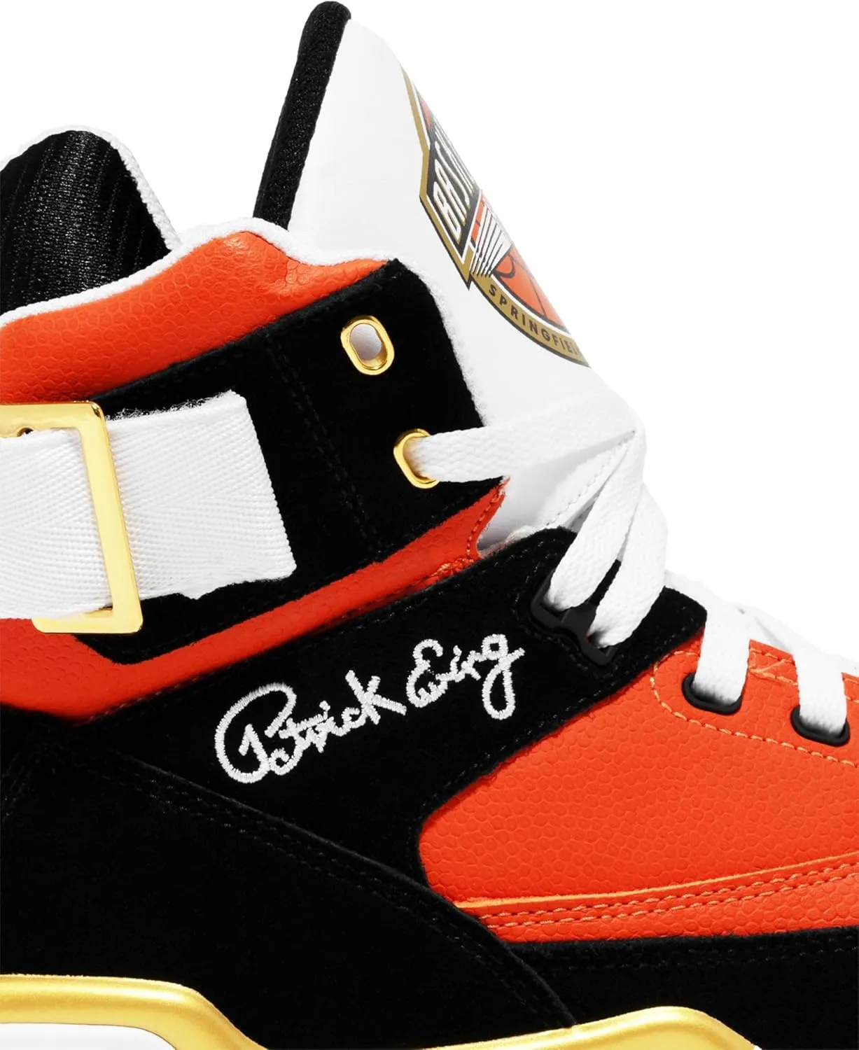 Ewing PATRICK ATHLETICS 33 HI x Basketball Hall of Fame Orange/Black/Gold – Premium Retro Sneakers with Iconic Hall of Fame Details