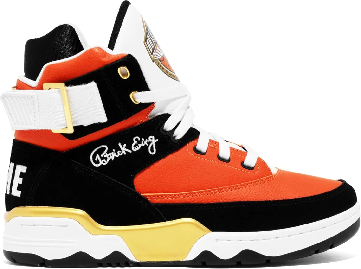 Ewing PATRICK ATHLETICS 33 HI x Basketball Hall of Fame Orange/Black/Gold – Premium Retro Sneakers with Iconic Hall of Fame Details