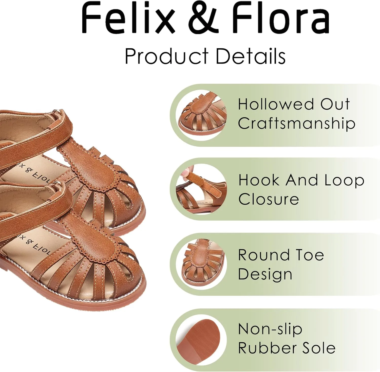 Felix & Flora Toddler Girls Sandals Flower Girl Shoes Soft Rubber Princess Summer Flat Shoes