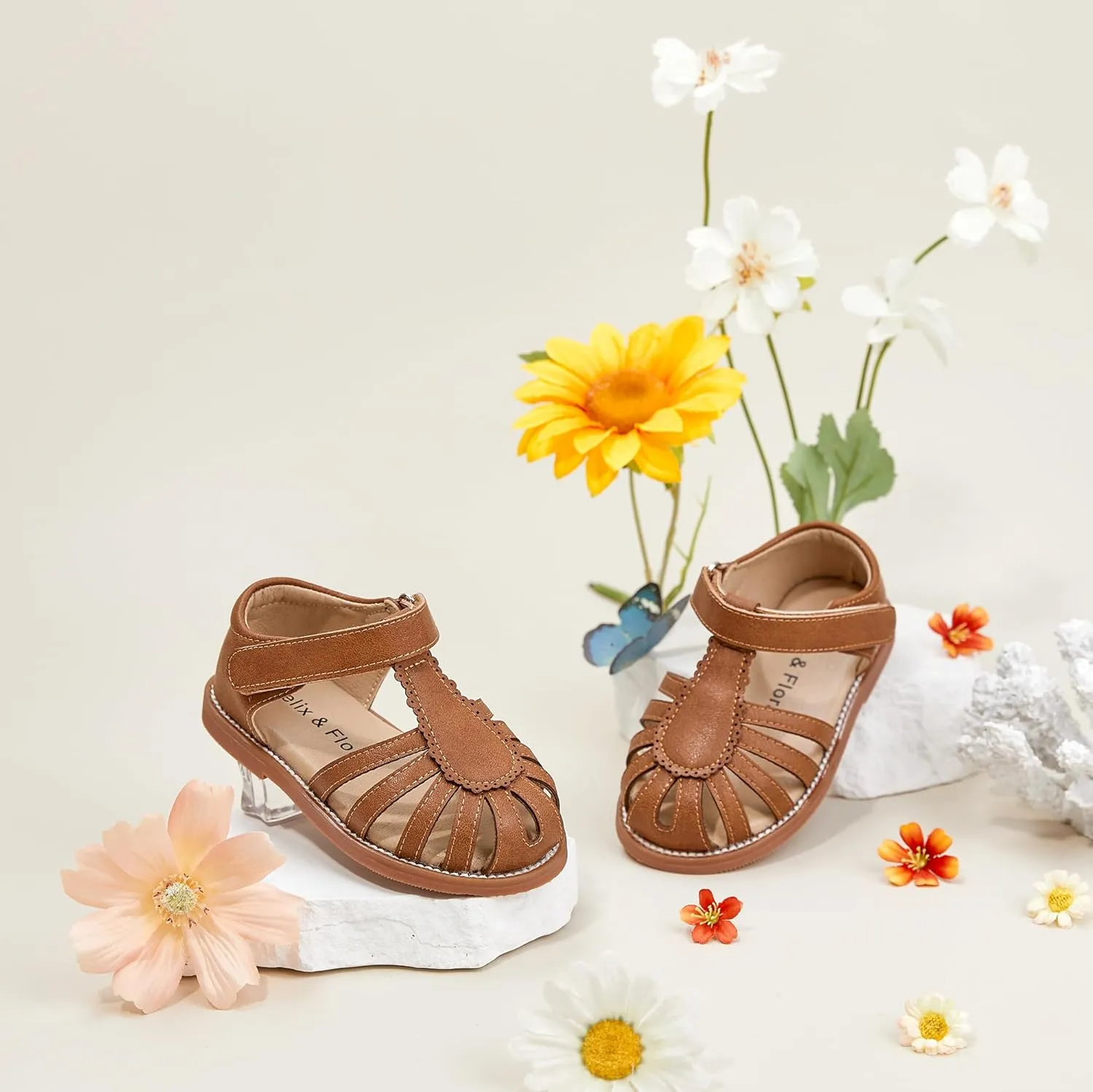 Felix & Flora Toddler Girls Sandals Flower Girl Shoes Soft Rubber Princess Summer Flat Shoes