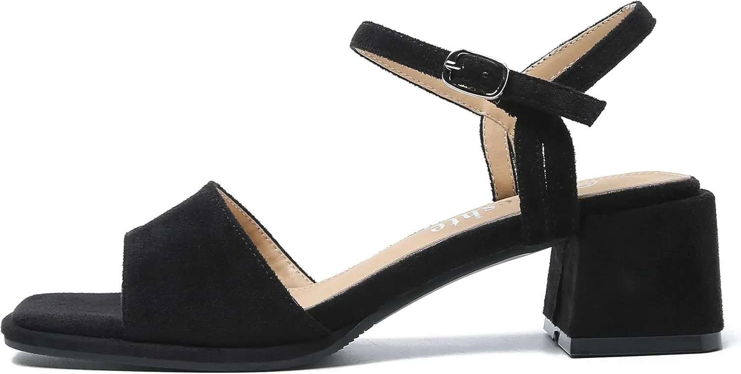 fereshte Women's Ankle Strap Heeled Sandals Open Toe Strappy Low Block Heels Sandals