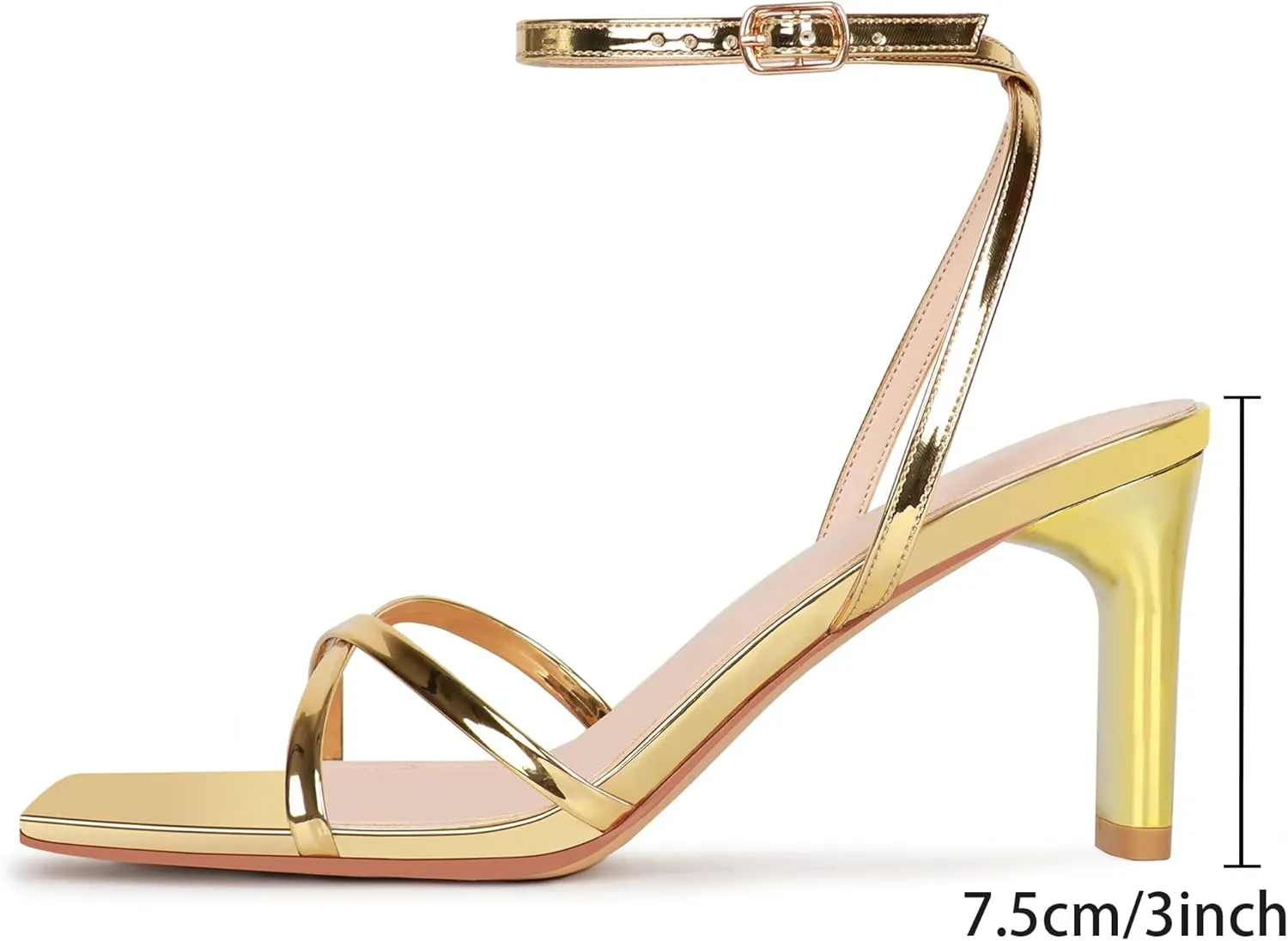 FIFSY Women's Sandals Ankle Strap High Heel Sexy Strappy Sandals Open Toe Heels 3 in Inch Square Toe Heeled Pumps Sandals for Women