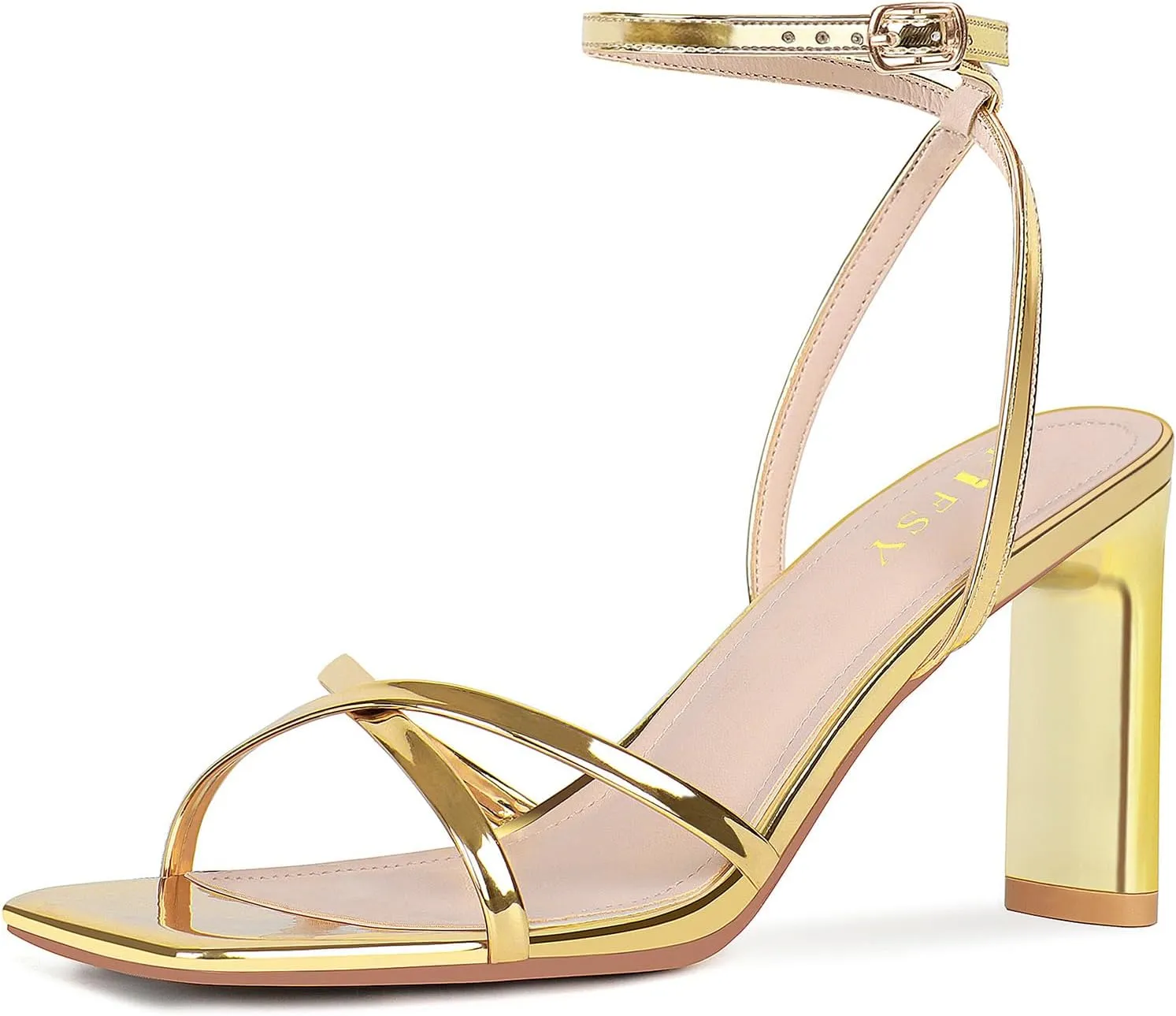 FIFSY Women's Sandals Ankle Strap High Heel Sexy Strappy Sandals Open Toe Heels 3 in Inch Square Toe Heeled Pumps Sandals for Women