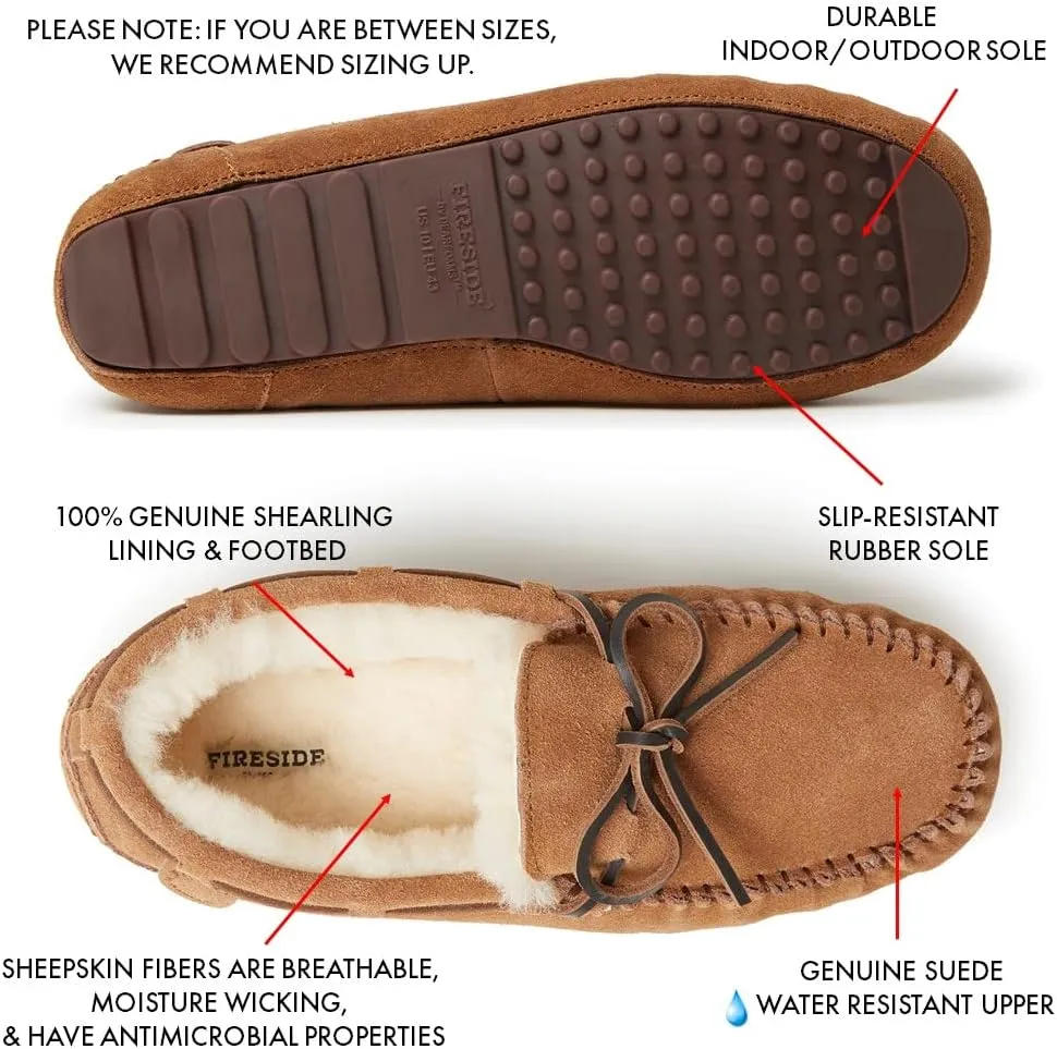 Fireside by Dearfoams Men's Victor Shearling Moccasin with Tie Slipper