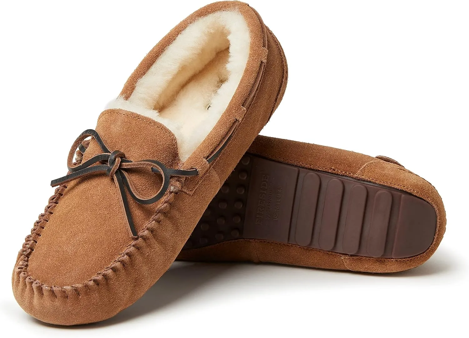 Fireside by Dearfoams Men's Victor Shearling Moccasin with Tie Slipper