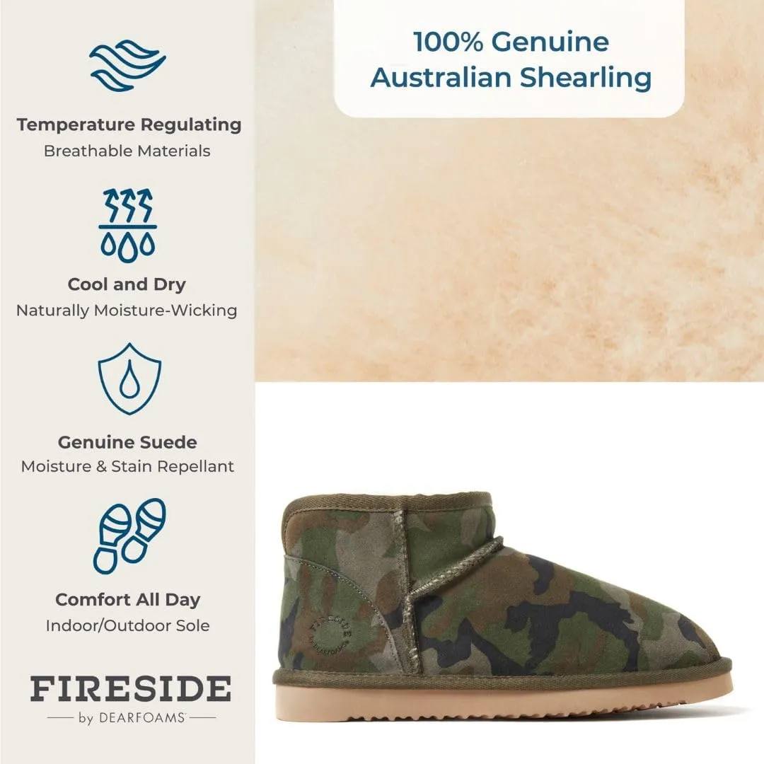 Fireside by Dearfoams Women's Riverland Shearling Fur Lined Mini Ankle Boot with Platform Slipper