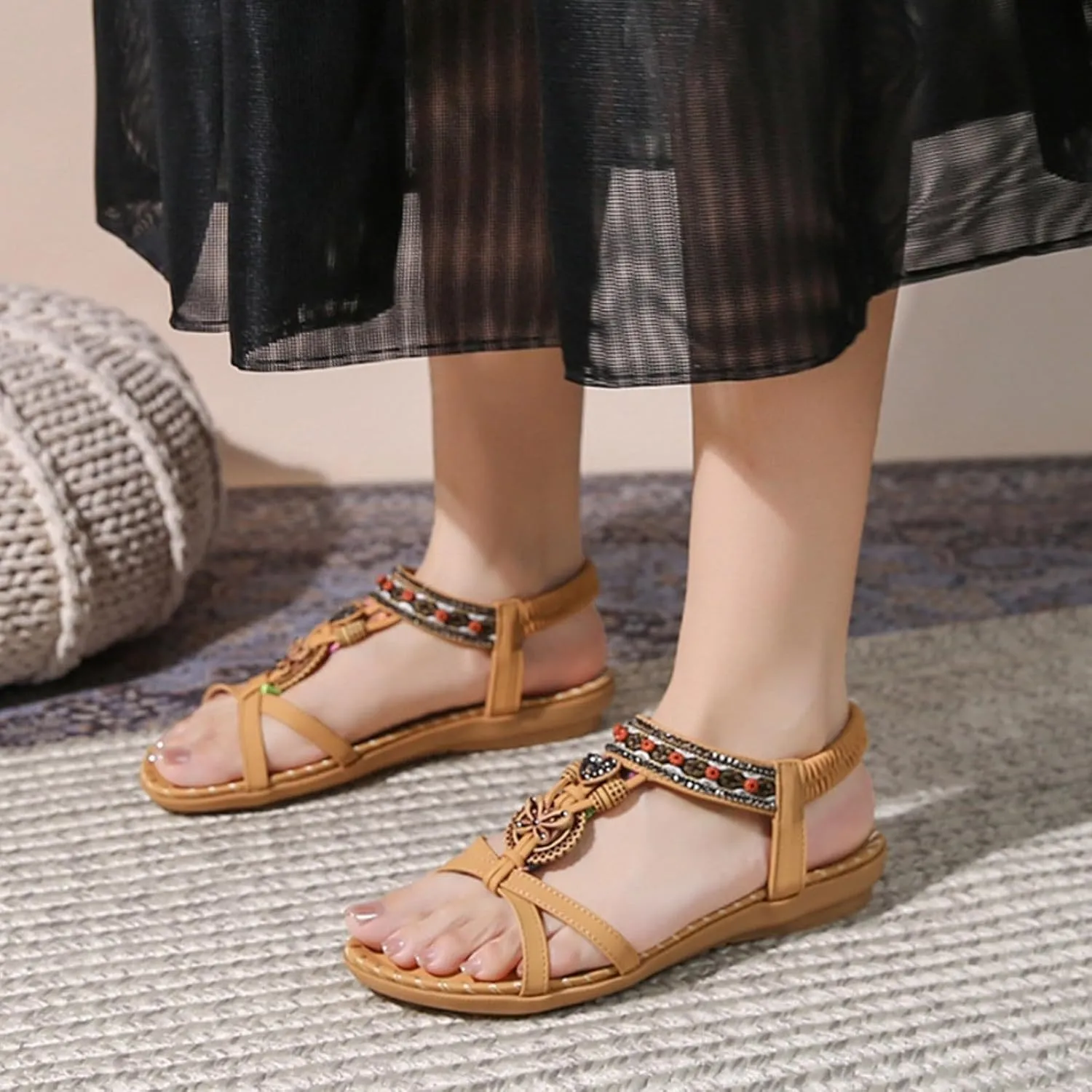Flat Sandals for Women Dressy Wide Sparkly Rhinestone Strappy Flat Sandals Bridal Wedding Dress Shoes Fashion Sandals