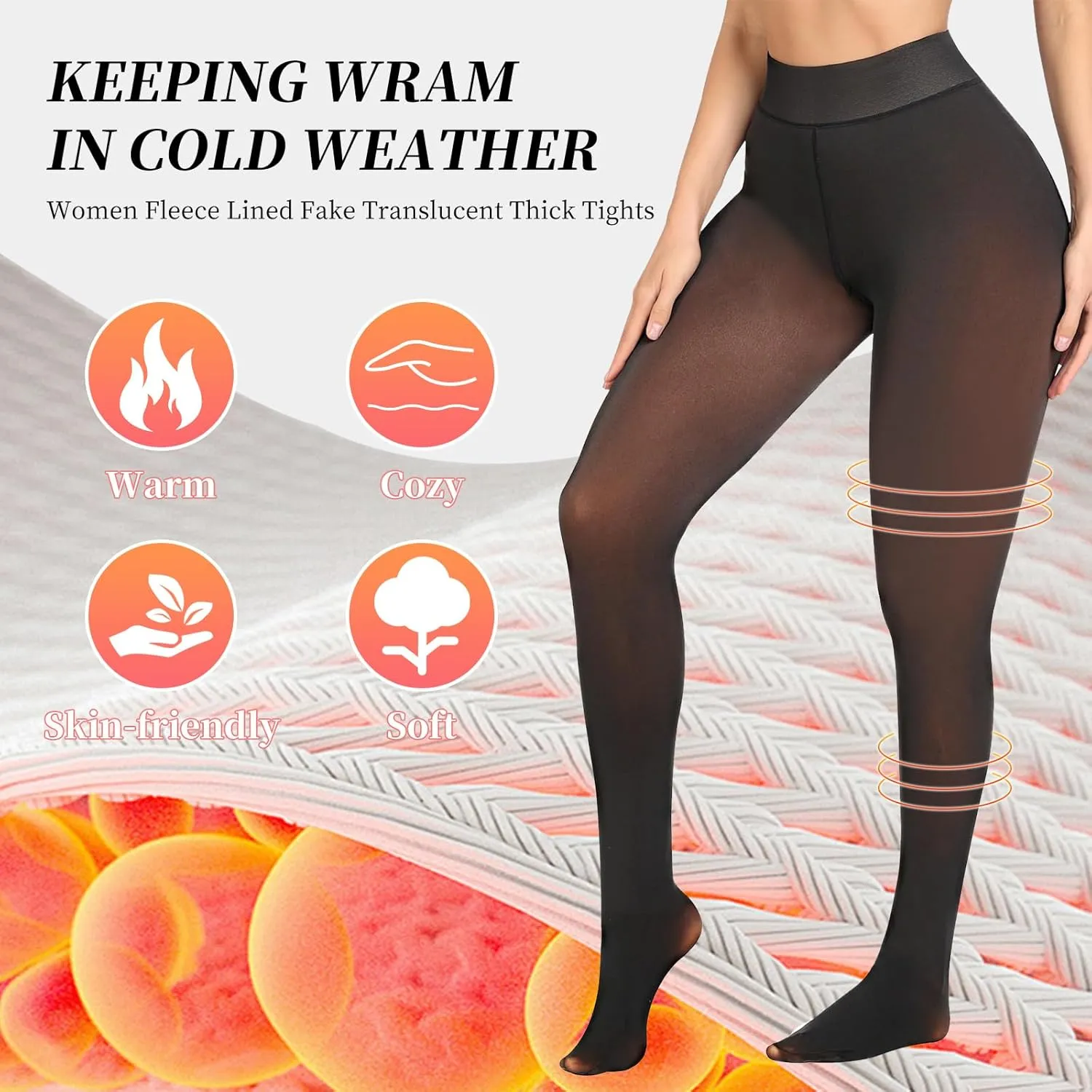 Fleece Lined Tights-Women Fake Translucent High Waist Warm Pantyhose Sheer Thick Tights for Winter