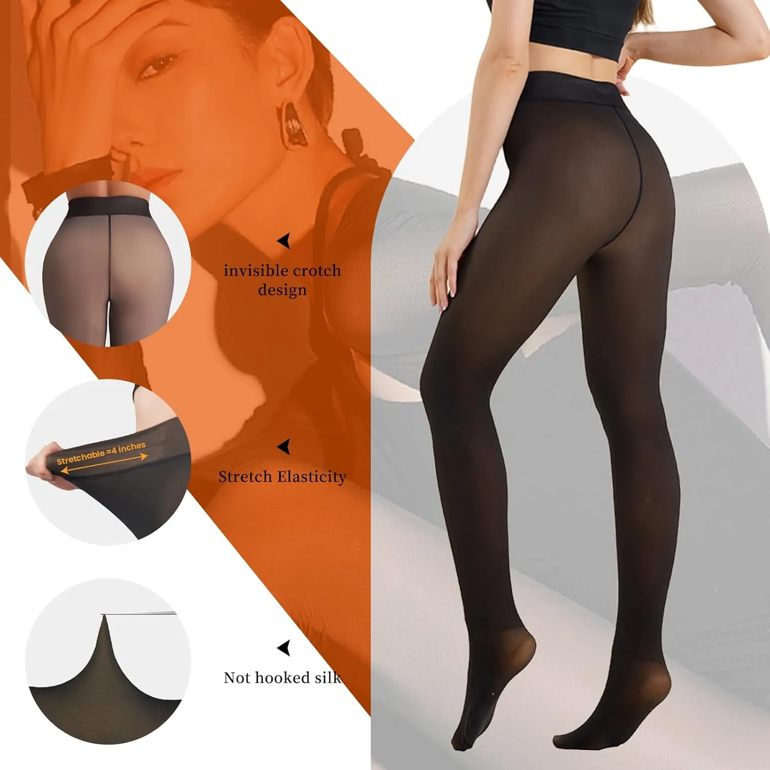Fleece Lined Tights-Women Fake Translucent High Waist Warm Pantyhose Sheer Thick Tights for Winter
