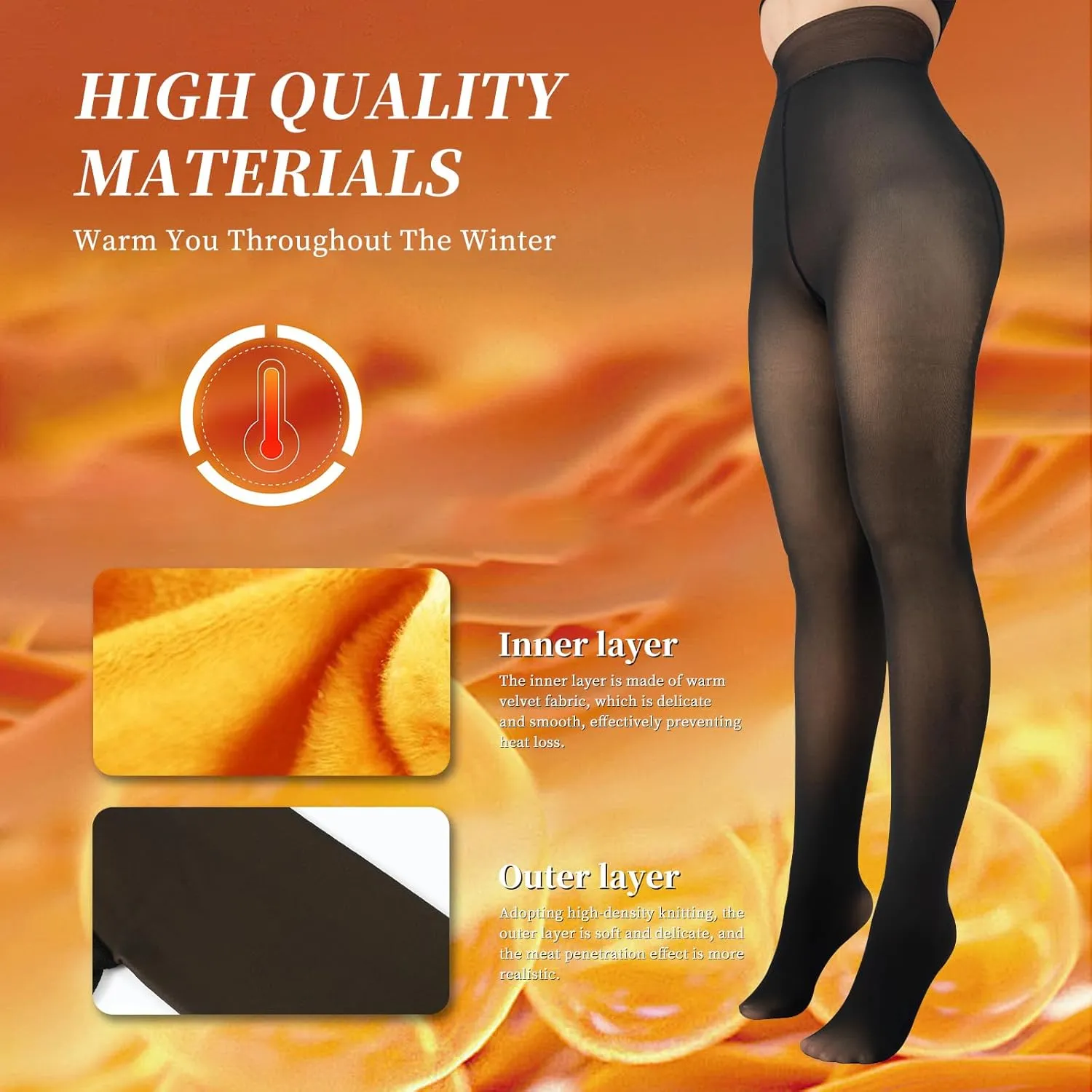 Fleece Lined Tights-Women Fake Translucent High Waist Warm Pantyhose Sheer Thick Tights for Winter