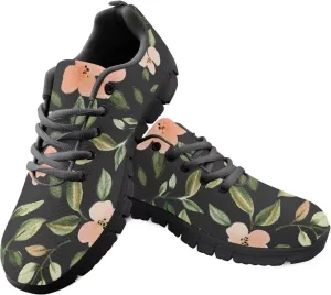 Floral Work Non-Slip Sneakers Low Top Casual Shoes Women Lightweight Breathable Mesh Shoes for Party Size 5-12 Black Sole