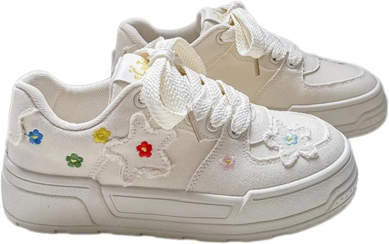 Flower Pattern Walking Cute Sneakers for Women Fresh Colors Canvas Material Cute and Versatile All-Season Wear