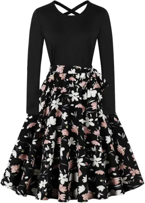 Flowy Fall Dresses for Women Vintage Long Sleeve Polka Dots Hepburn Dress 1950s Audrey Retro Party Cocktail Dresses