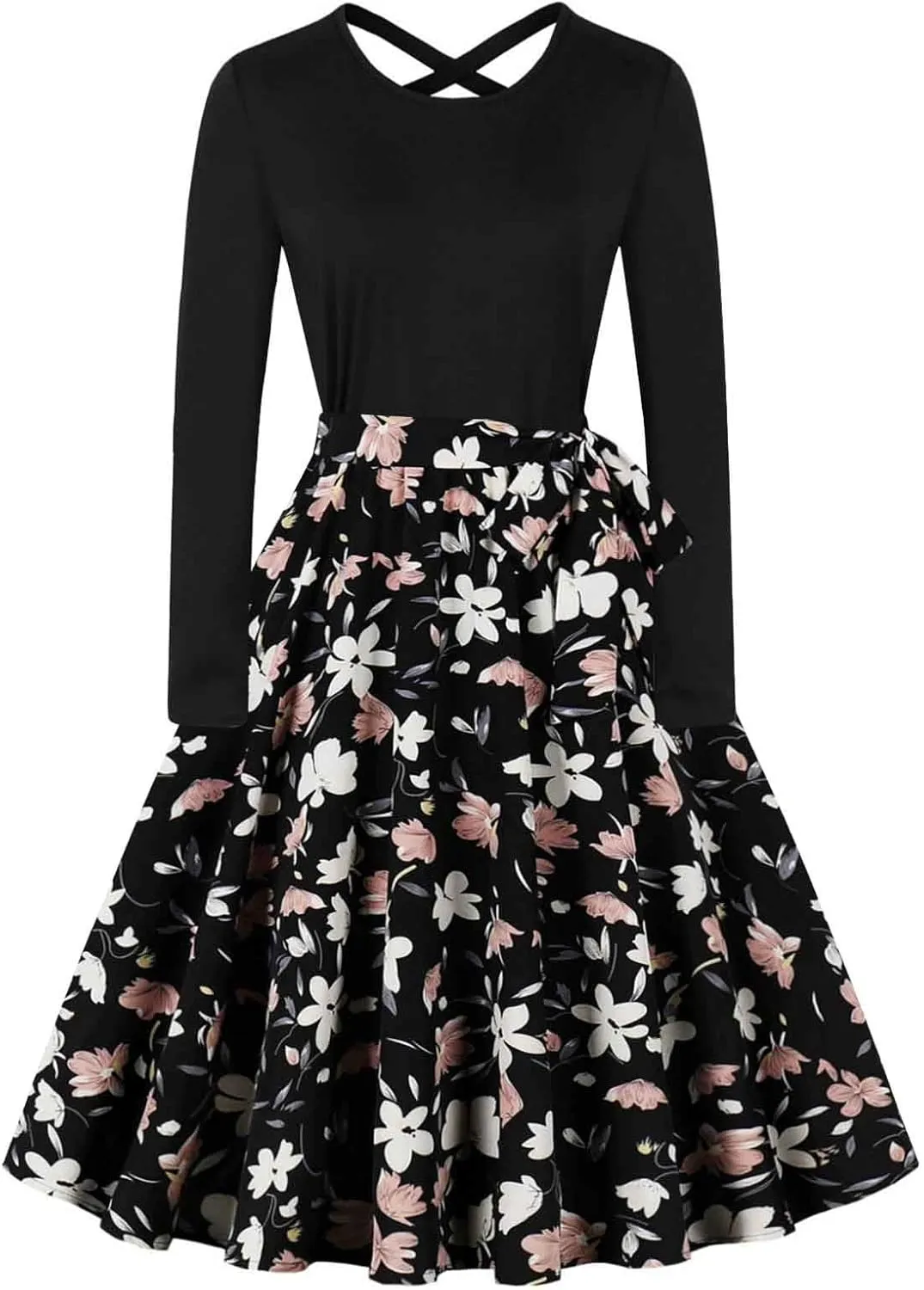 Flowy Fall Dresses for Women Vintage Long Sleeve Polka Dots Hepburn Dress 1950s Audrey Retro Party Cocktail Dresses