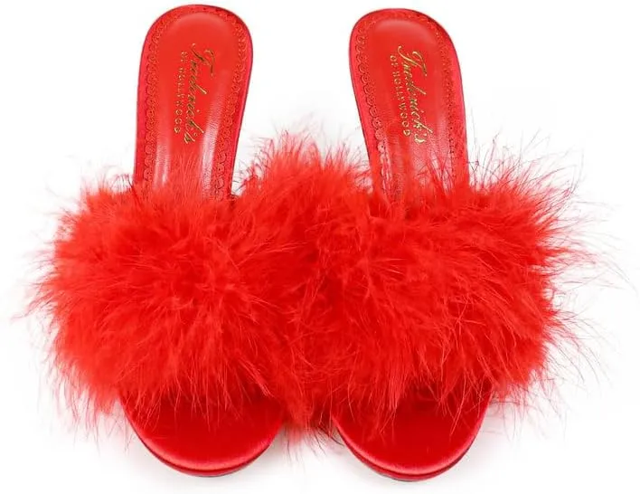 FREDERICK'S OF HOLLYWOOD Open Round Toe Ostrich Feather Kitten Heel - Elegant Women's Sandals with Feather Detail, Chic Summer Footwear, FOH-LUXOR