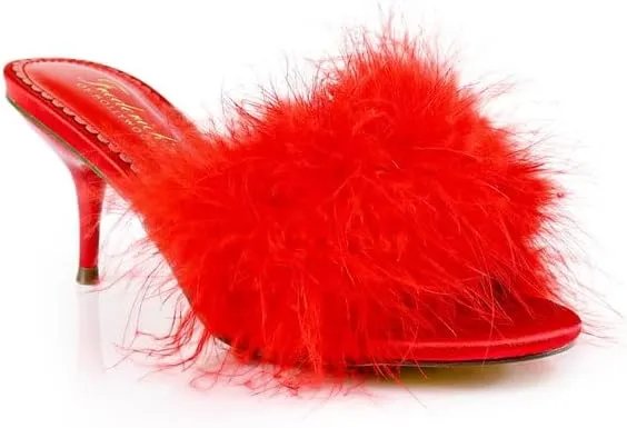 FREDERICK'S OF HOLLYWOOD Open Round Toe Ostrich Feather Kitten Heel - Elegant Women's Sandals with Feather Detail, Chic Summer Footwear, FOH-LUXOR