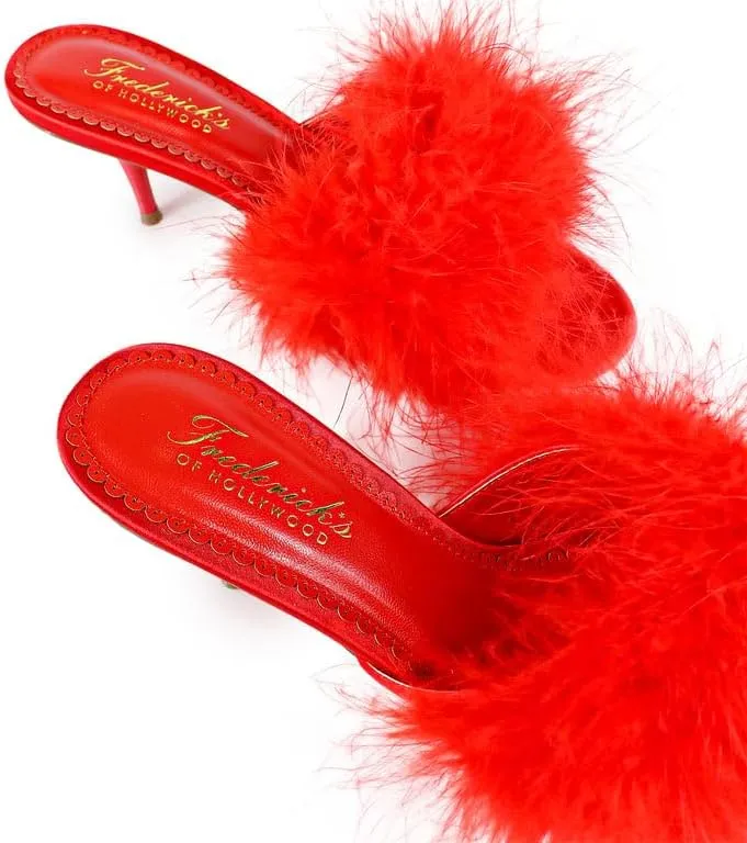 FREDERICK'S OF HOLLYWOOD Open Round Toe Ostrich Feather Kitten Heel - Elegant Women's Sandals with Feather Detail, Chic Summer Footwear, FOH-LUXOR