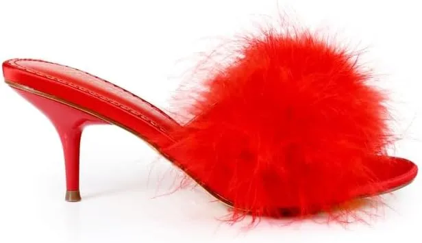 FREDERICK'S OF HOLLYWOOD Open Round Toe Ostrich Feather Kitten Heel - Elegant Women's Sandals with Feather Detail, Chic Summer Footwear, FOH-LUXOR