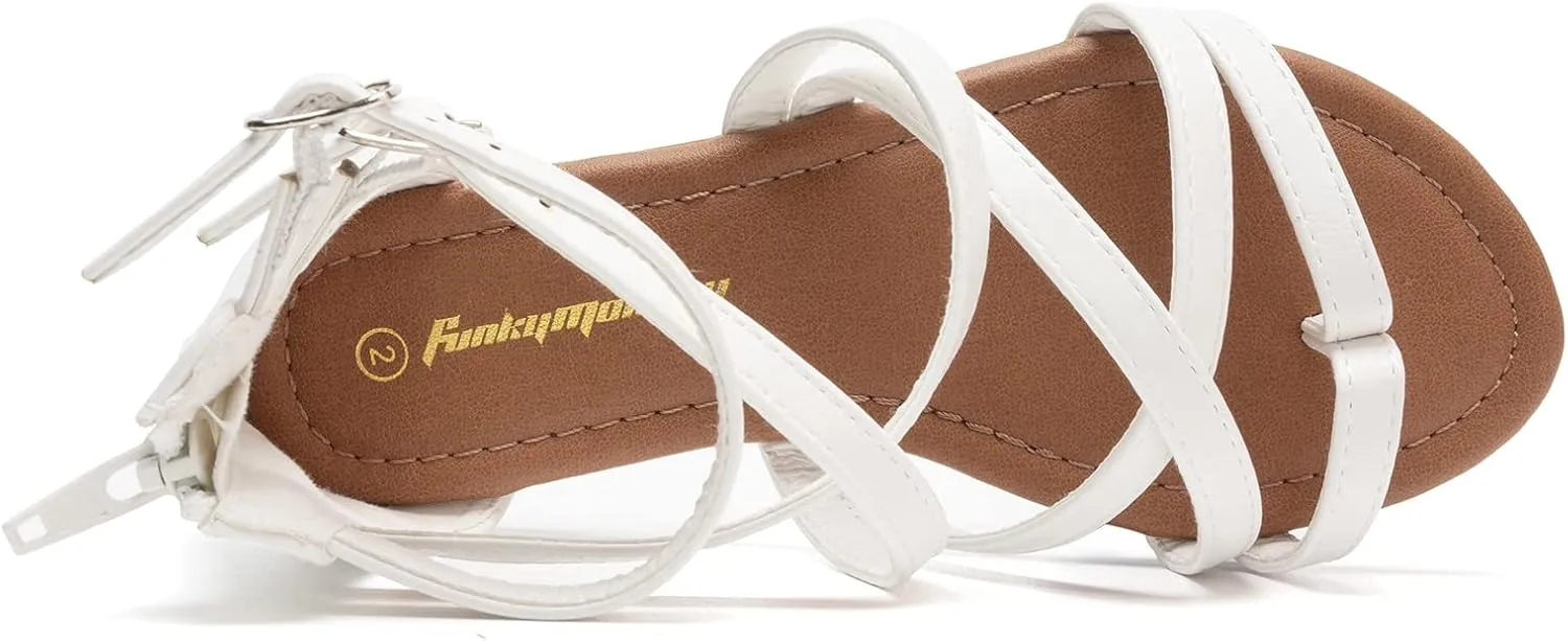 FUNKYMONKEY Girls Gladiator Strap Sandals Flat Fisherman Thong Cross Strappy Sandals