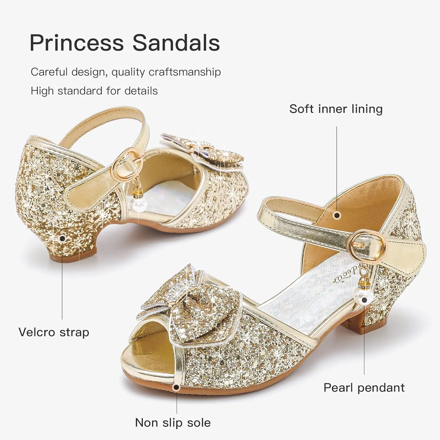 Furdeour Girls Dress Shoes Flower Girl Shoes Low Heels Open Toe Wedding Party School Toddler Little Big Kid