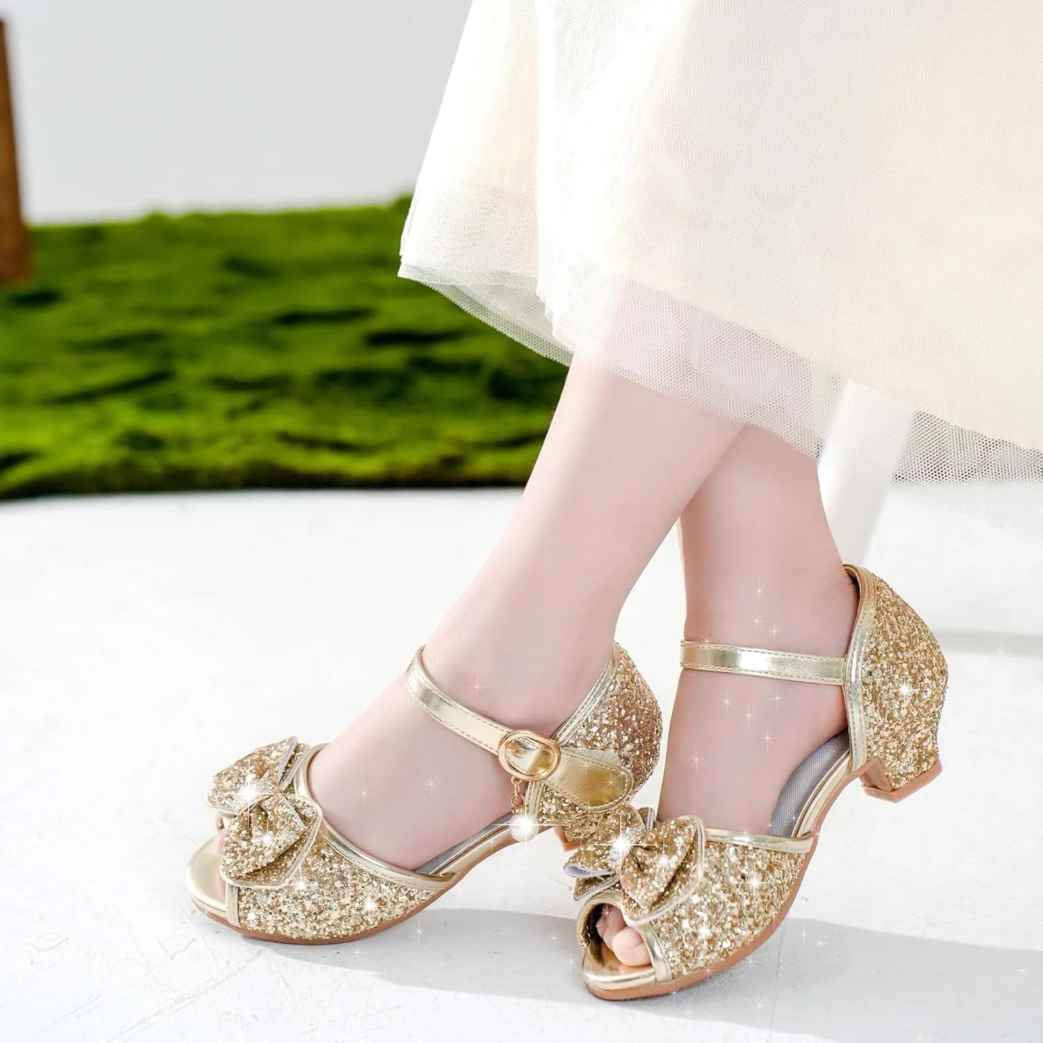 Furdeour Girls Dress Shoes Flower Girl Shoes Low Heels Open Toe Wedding Party School Toddler Little Big Kid