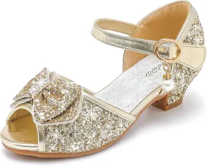 Furdeour Girls Dress Shoes Flower Girl Shoes Low Heels Open Toe Wedding Party School Toddler Little Big Kid
