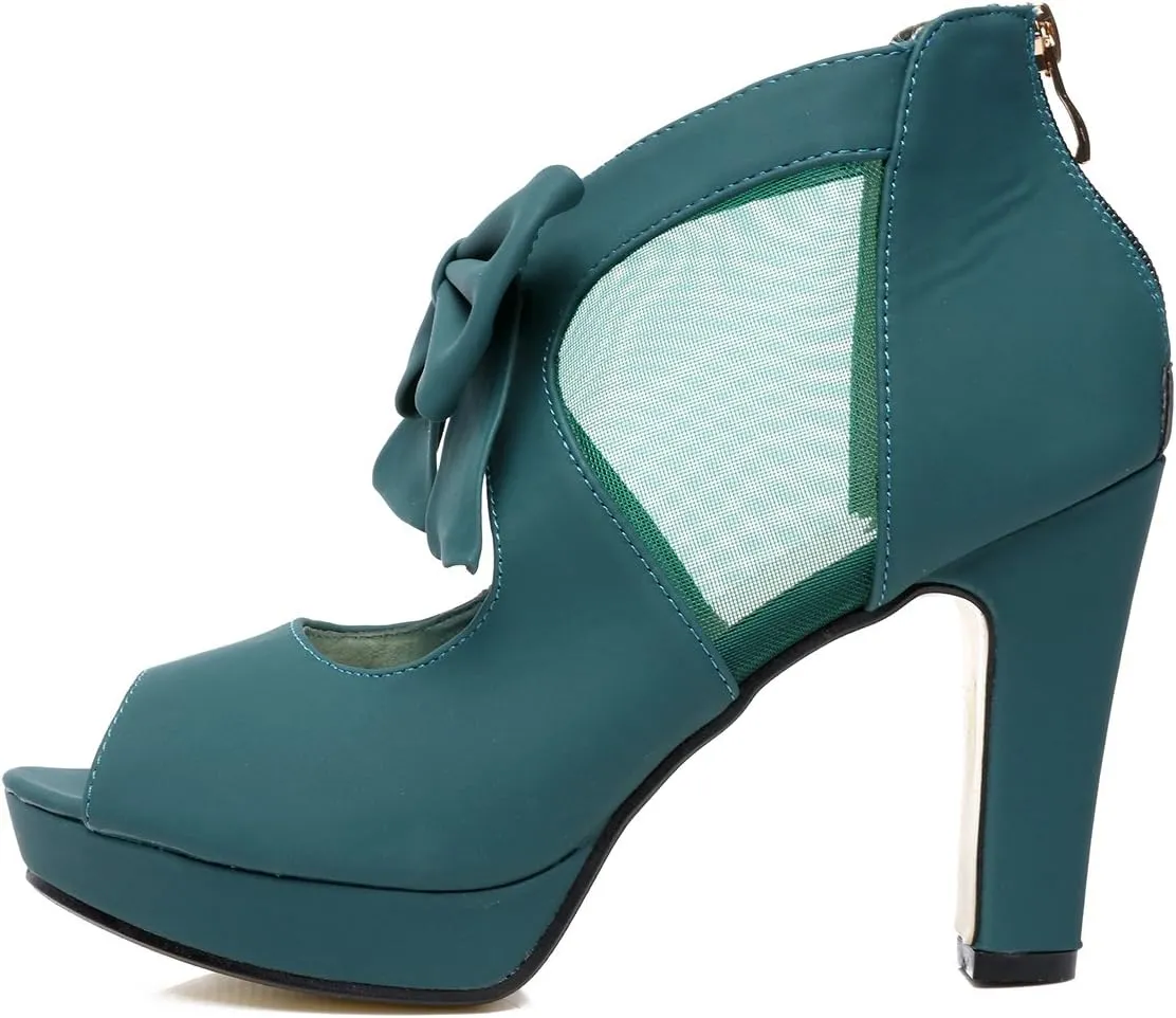 GATUXUS Open Toe Women Platform High Heel Shoes Bows Strappy Sandals