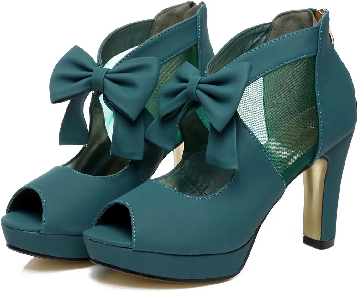 GATUXUS Open Toe Women Platform High Heel Shoes Bows Strappy Sandals