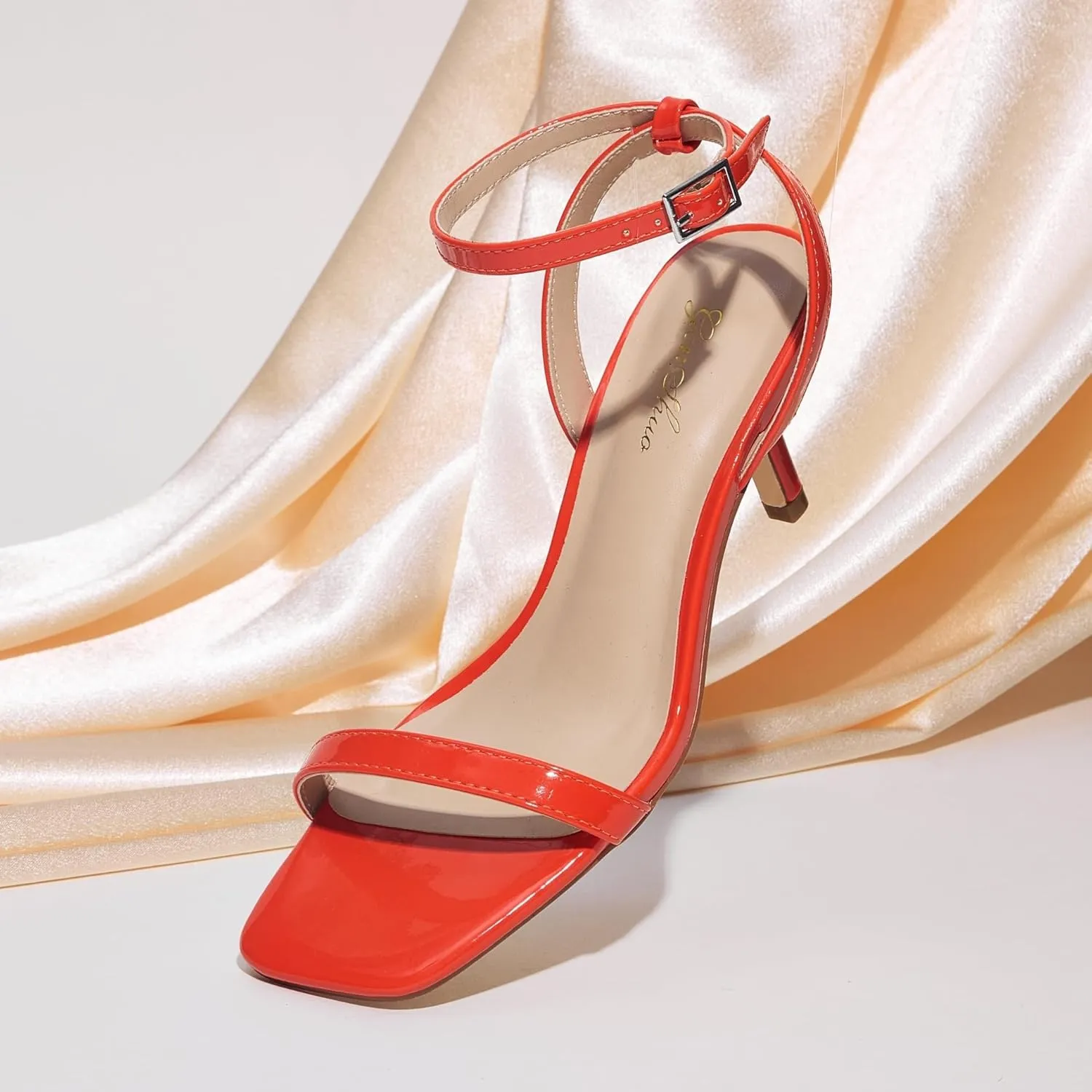 GENSHUO Square Open Toe Ankle Strap Heels Sexy Strappy Women Stiletto Heeled Sandals