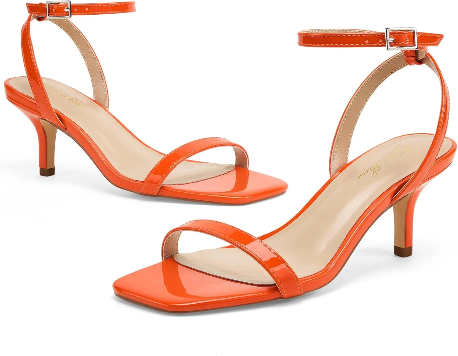 GENSHUO Square Open Toe Ankle Strap Heels Sexy Strappy Women Stiletto Heeled Sandals