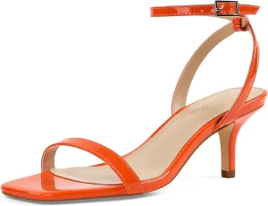 GENSHUO Square Open Toe Ankle Strap Heels Sexy Strappy Women Stiletto Heeled Sandals